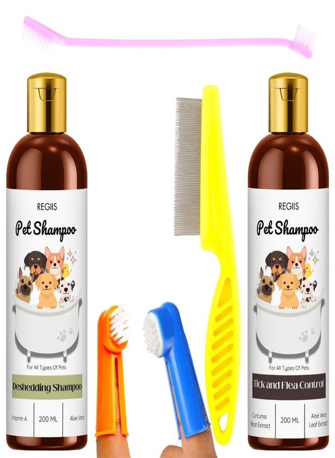 Regiis Pet Shampoo Set with Deshedding and Tick Control Formula, 200ml Each, with Dog Grooming Brushes for All Types of Pets(Pack of 4) - Image 1